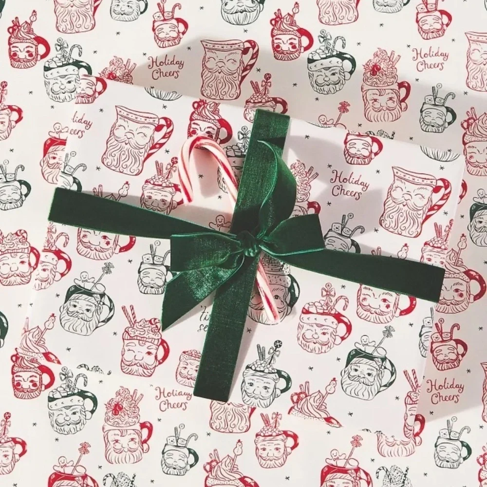 NWT Anthropologie Louise Pretzel Santa Christmas Gift Wrap Wrapping Paper